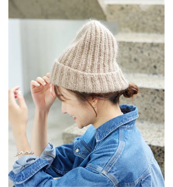 SLOBE IENA「《WEB限定カラー/追加》Fratelli Talli MOHAIR KNIT CAP 3874 MOHAIR MIX」|ニット帽|ブラウン