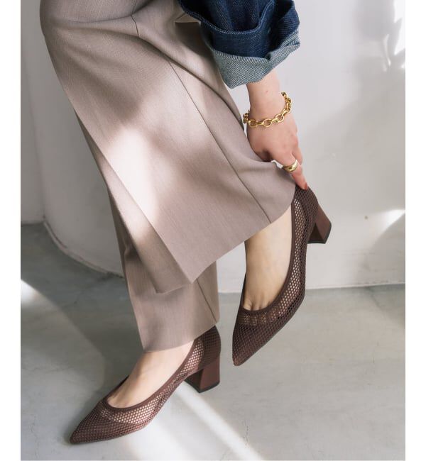  「《追加》4.5cmポインテッドネットパンプス」|パンプス|ブラウン