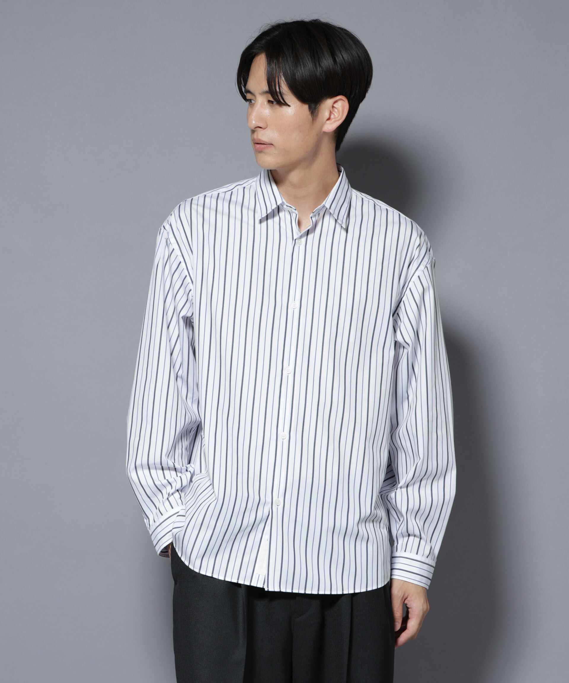 nano･universe「「大人のワイドシャツ」レギュラーカラー ストライプ長袖」|シャツ・ブラウス|