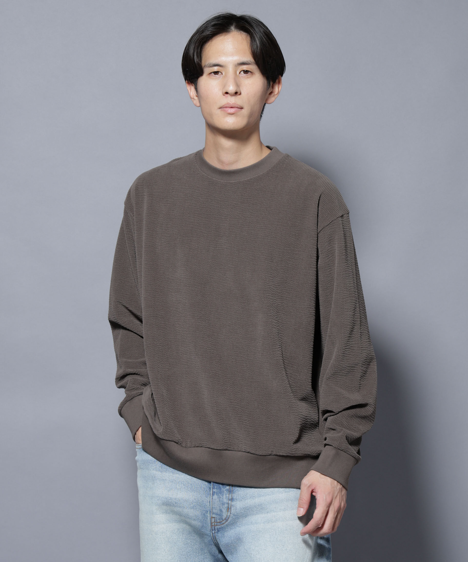 nano･universe「モールJQDコーデュロイクルーネックプルオーバー」|Tシャツ・カットソー|カーキグレー5