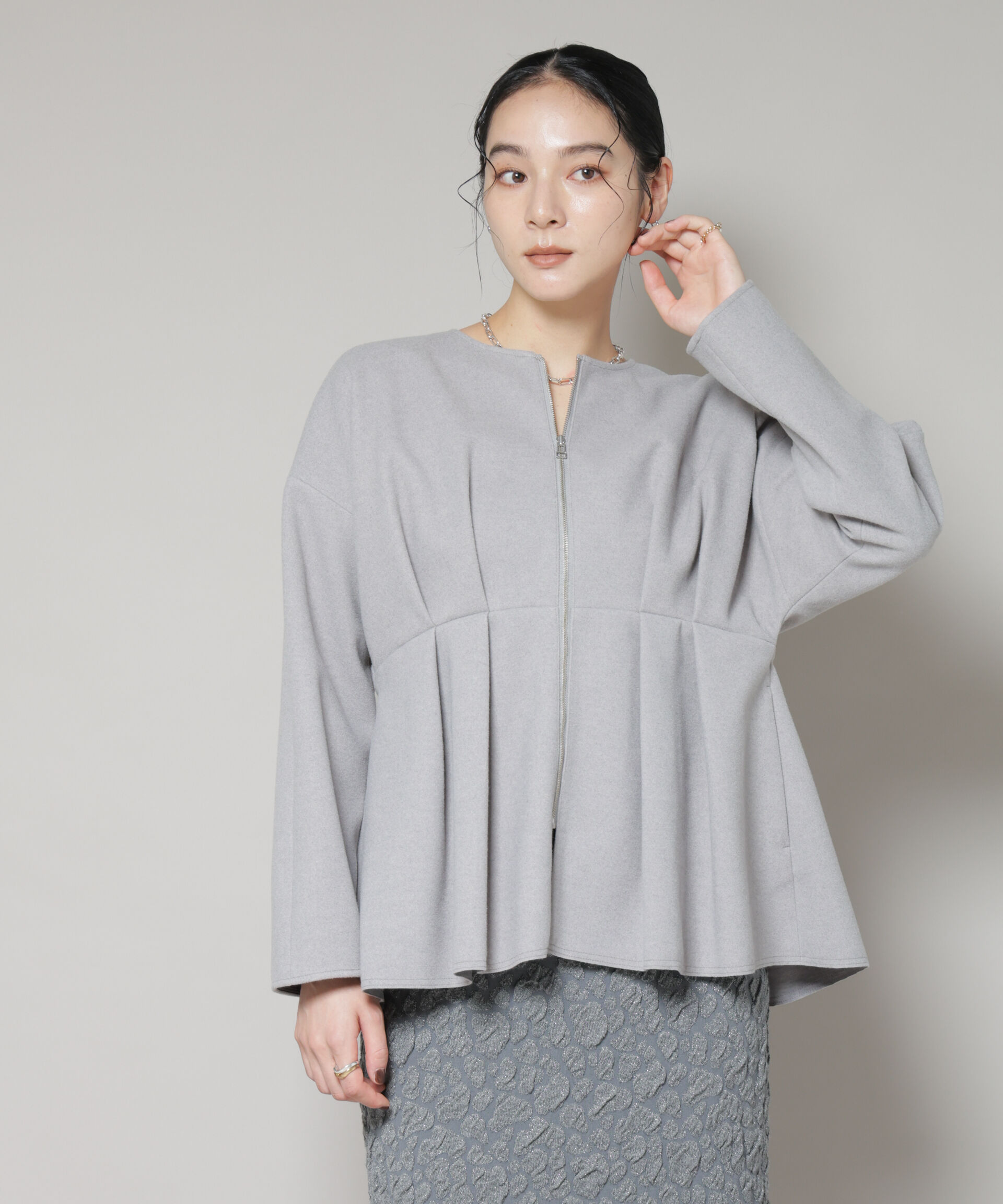 nano･universe「ニードルジャージーペプラムブルゾン」|ブルゾン・スタジャン|