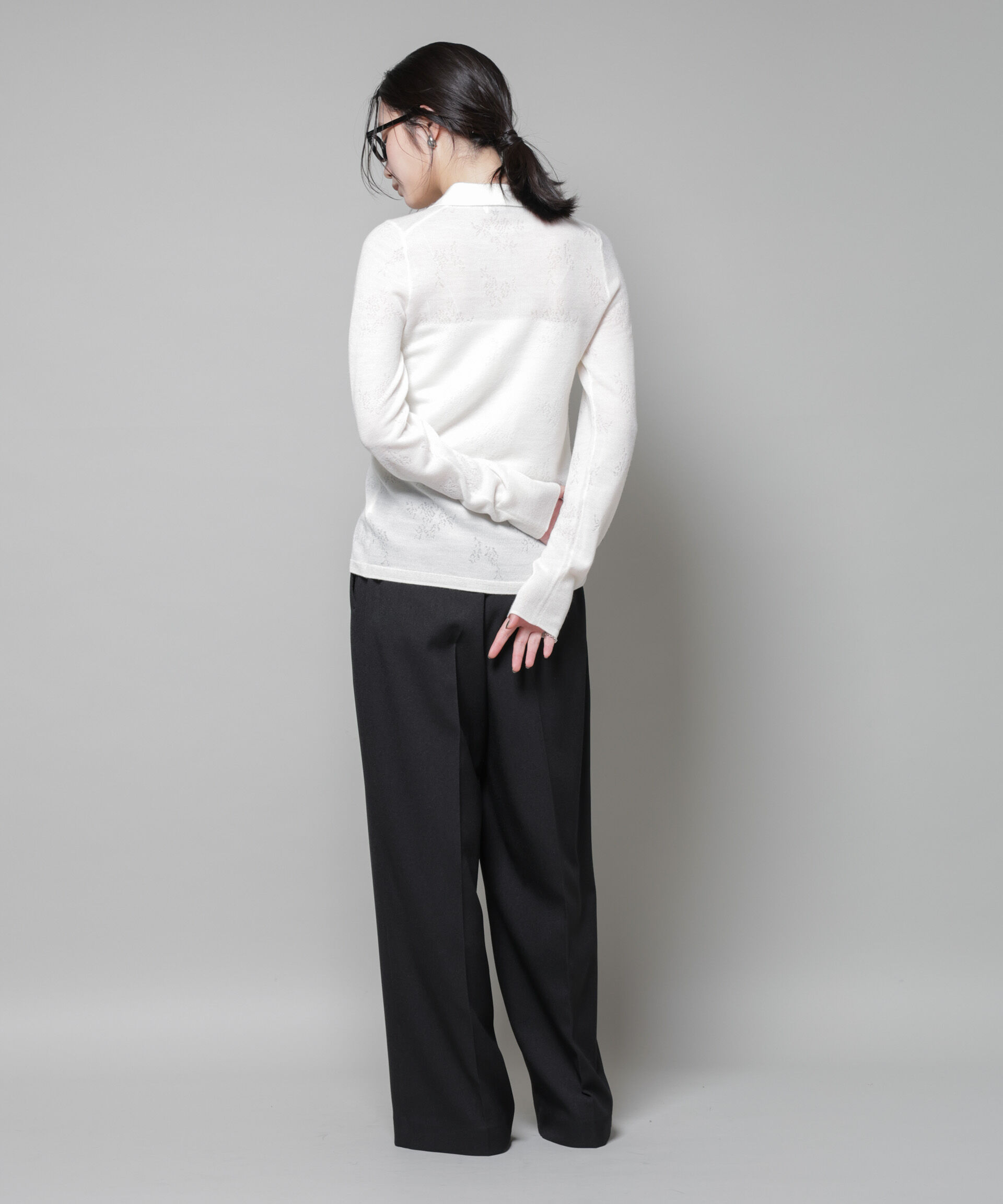 nano･universe「レースジャカード長袖ポロカーディガン」|ニット・セーター|