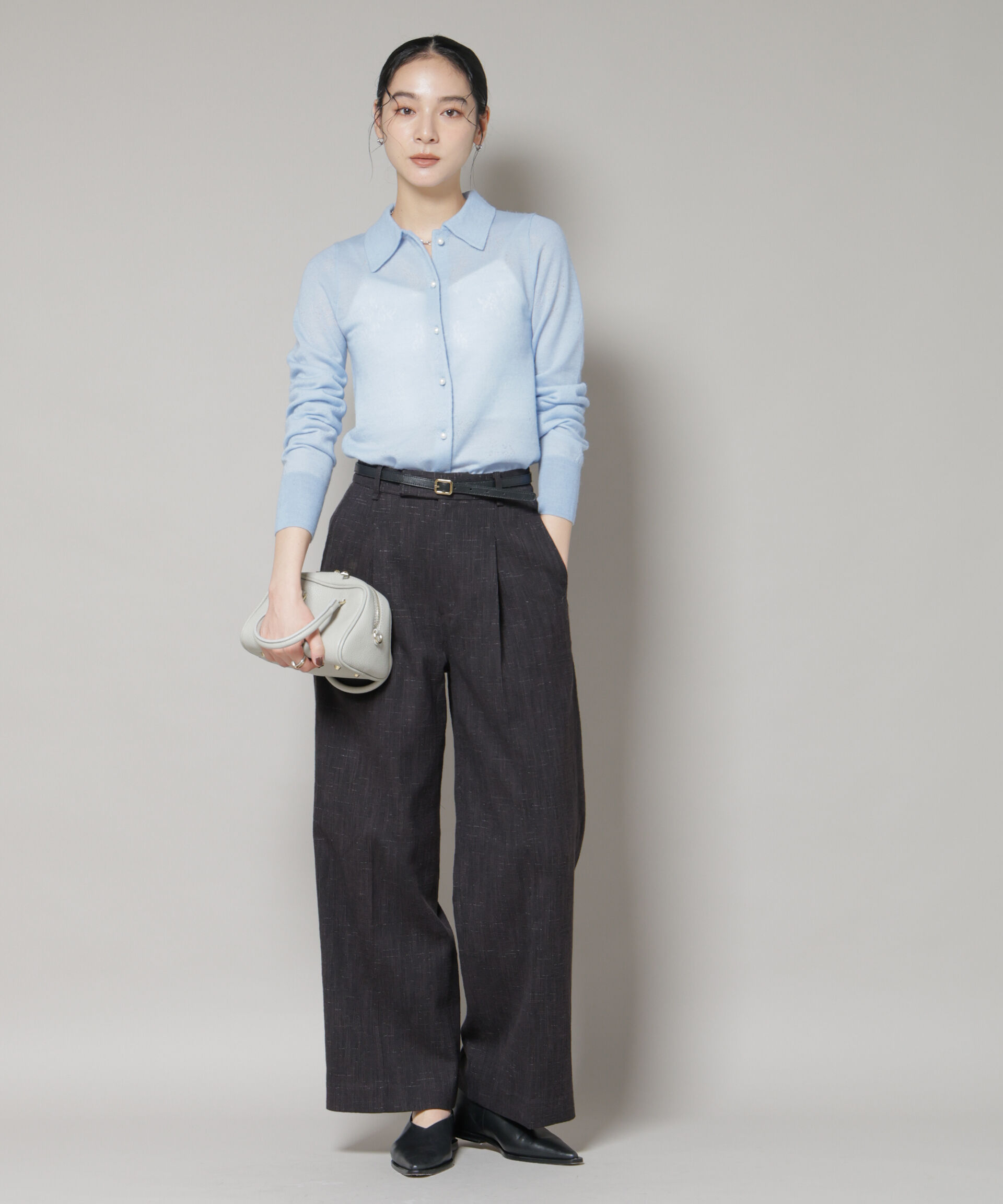 nano･universe「レースジャカード長袖ポロカーディガン」|ニット・セーター|