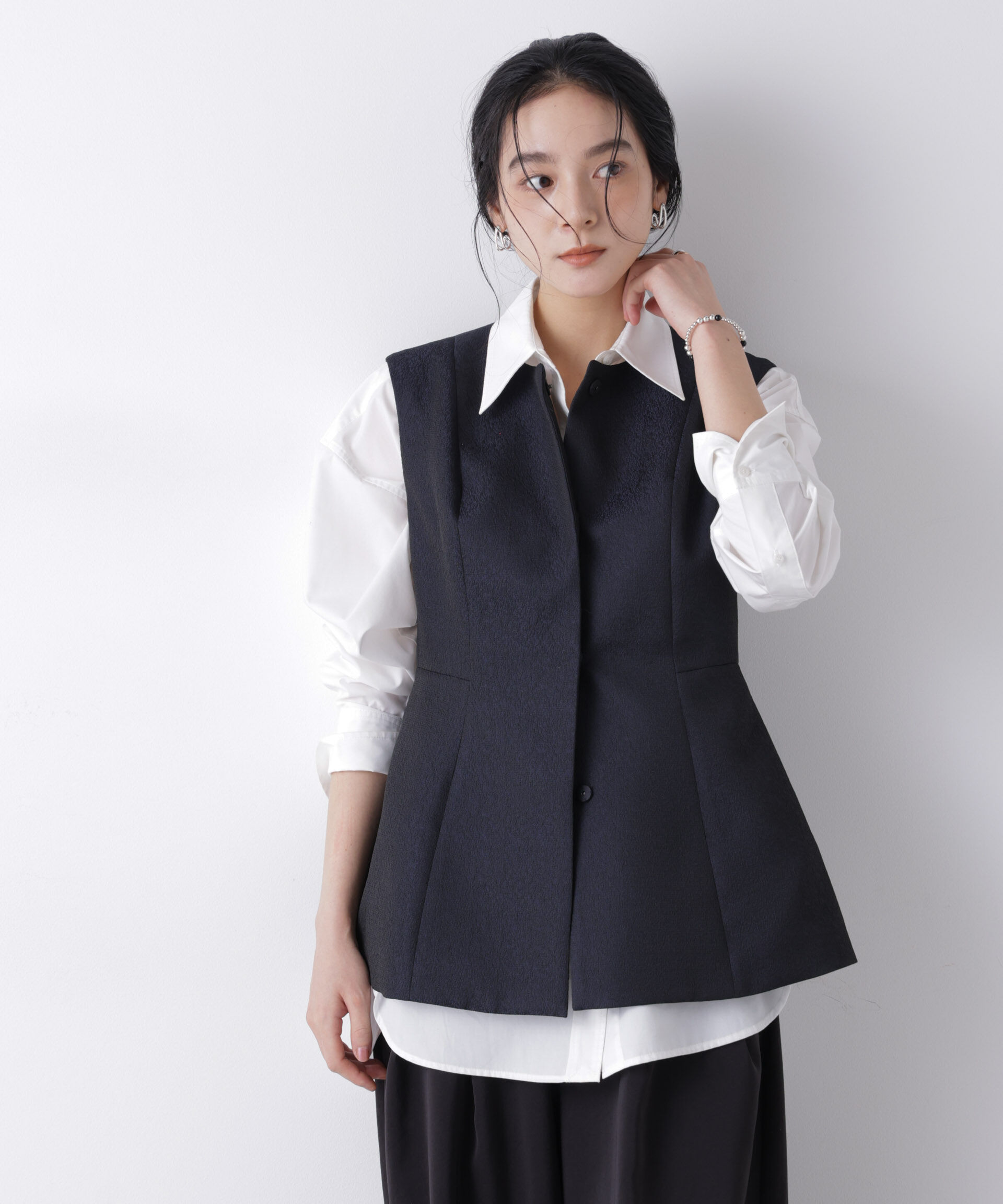 nano･universe「ジャガードペプラムジレ(セットアップ可)」|テーラードジャケット|