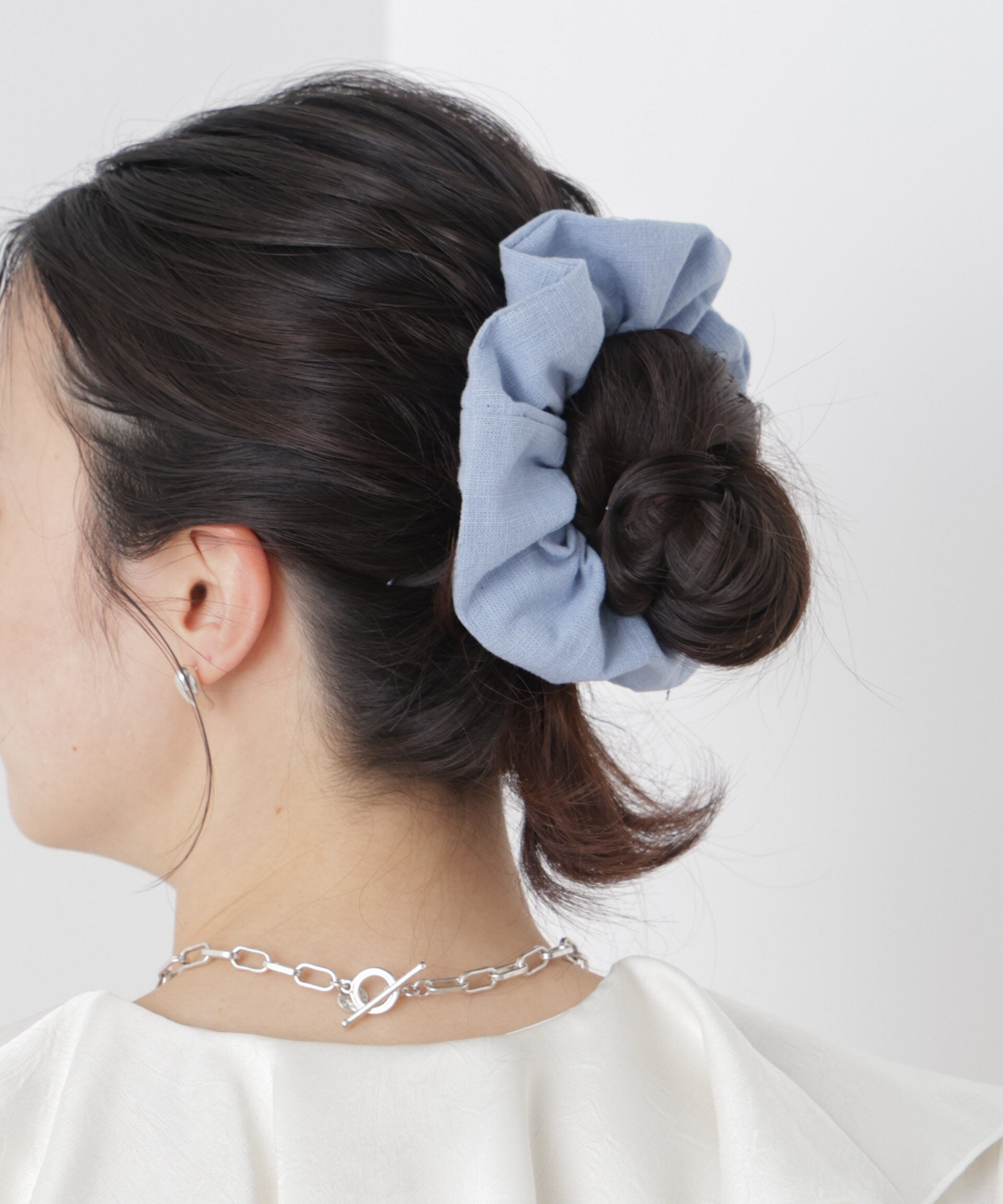 nano･universe「リネンライクファブリックシュシュ」|その他|ブルー