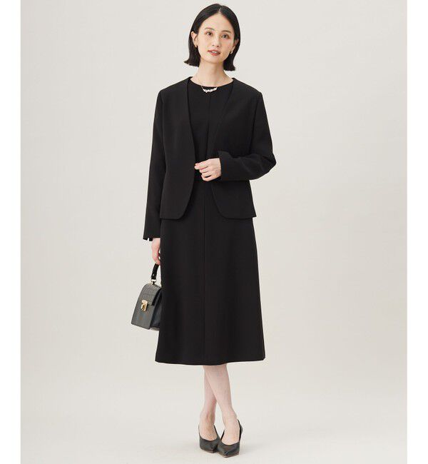 自由区「【ご好評アイテム・セットアップ対応・セレモニー・通勤】トリアセダブルクロスノーカラー ジャケット」|ノーカラージャケット|