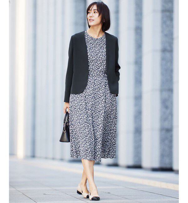 自由区「【ご好評アイテム・セットアップ対応・セレモニー・通勤】トリアセダブルクロスノーカラー ジャケット」|ノーカラージャケット|