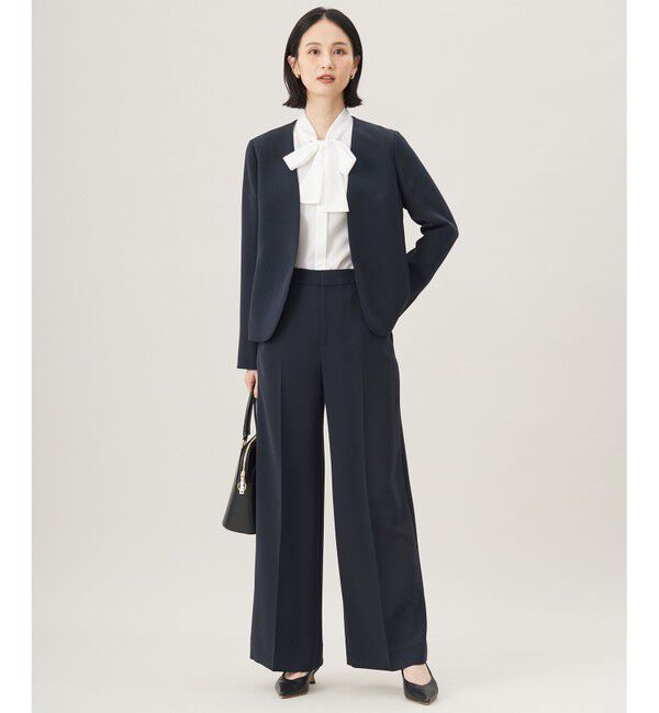 自由区「【ご好評アイテム・セットアップ対応・セレモニー・通勤】トリアセダブルクロスノーカラー ジャケット」|ノーカラージャケット|