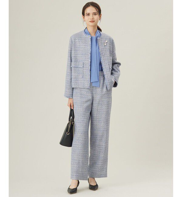 自由区「【セットアップ対応・洗える】ライトミックスツイード ジャケット」|ノーカラージャケット|