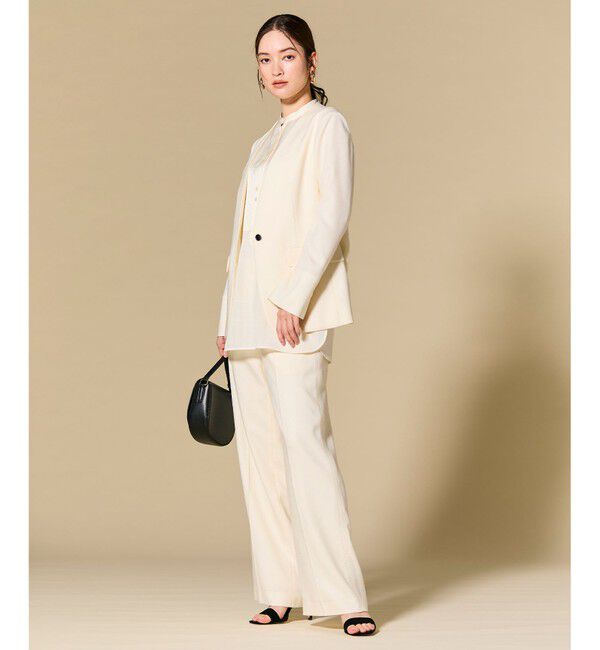 BEIGE,「【L-size】CAROLE / リネンライクノーカラーハーフ丈ジャケット」|ノーカラージャケット|