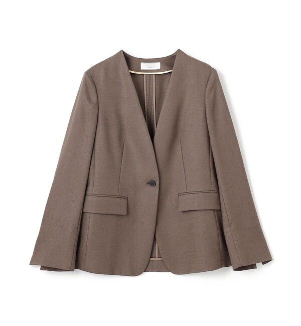 BEIGE,「【L-size】CAROLE / リネンライクノーカラーハーフ丈ジャケット」|ノーカラージャケット|