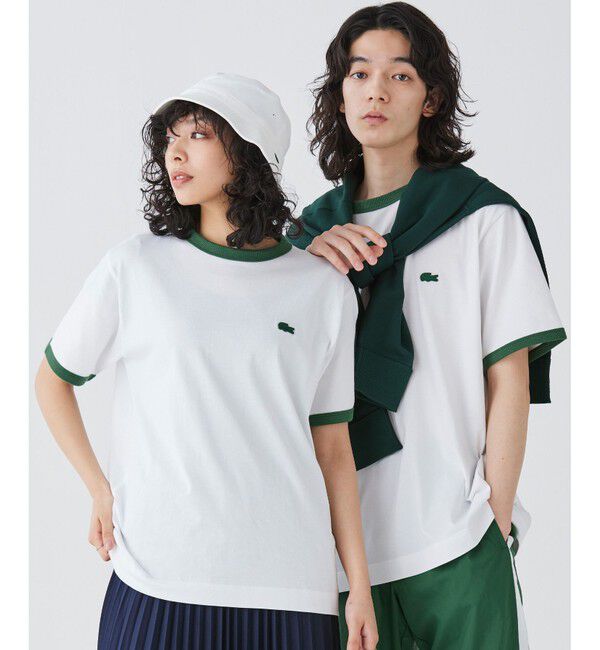 LACOSTE「【オンライン限定】LACOSTE ワンポイントロゴ リンガーTシャツ」|Tシャツ・カットソー|ホワイト&times;グリーン