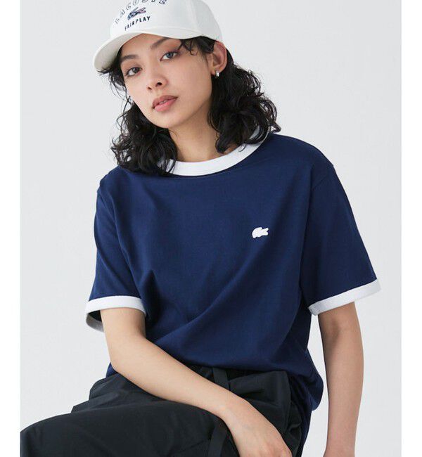 LACOSTE「【オンライン限定】LACOSTE ワンポイントロゴ リンガーTシャツ」|Tシャツ・カットソー|ネイビー