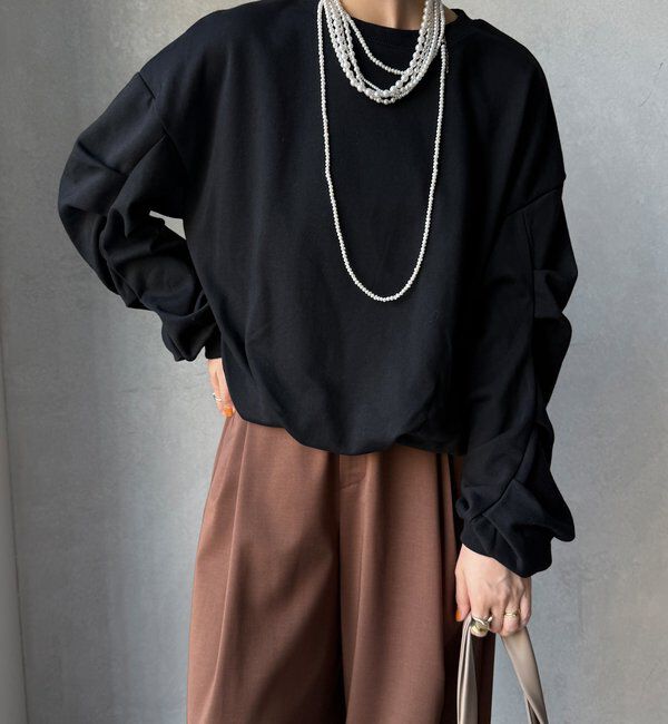  「【WEB限定】裏毛袖タックプルオーバー」|Tシャツ・カットソー|ブラック