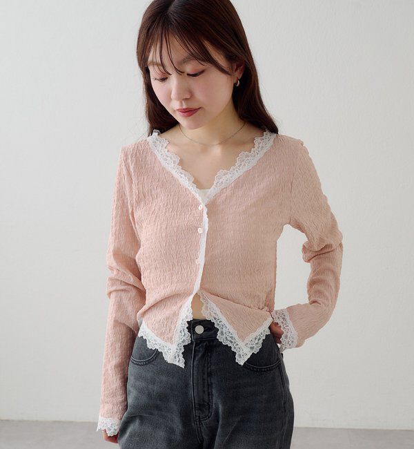 「レース切替カーディガン」|Tシャツ・カットソー|