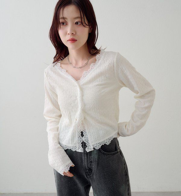  「レース切替カーディガン」|Tシャツ・カットソー|