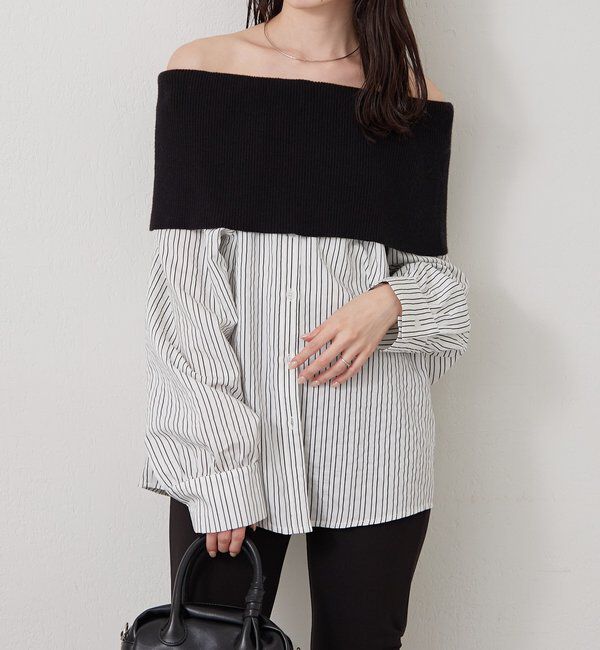  「オフショルリブストライプシャツ」|シャツ・ブラウス|