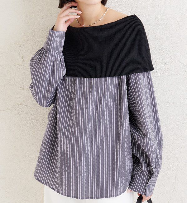  「オフショルリブストライプシャツ」|シャツ・ブラウス|