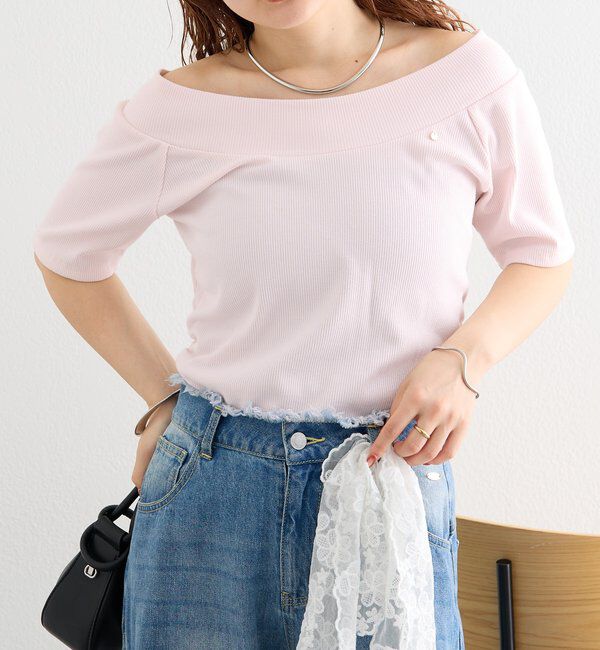  「プレート付きワイドネックT」|Tシャツ・カットソー|