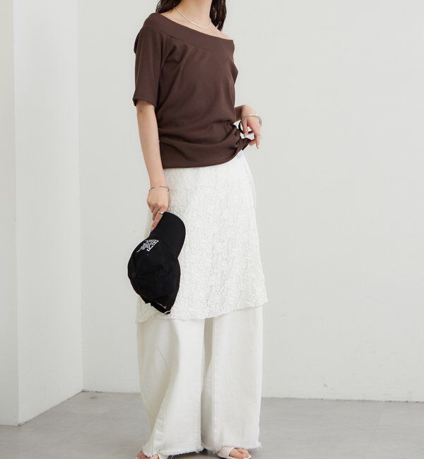  「プレート付きワイドネックT」|Tシャツ・カットソー|