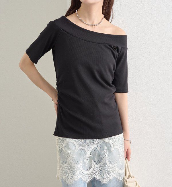  「プレート付きワイドネックT」|Tシャツ・カットソー|