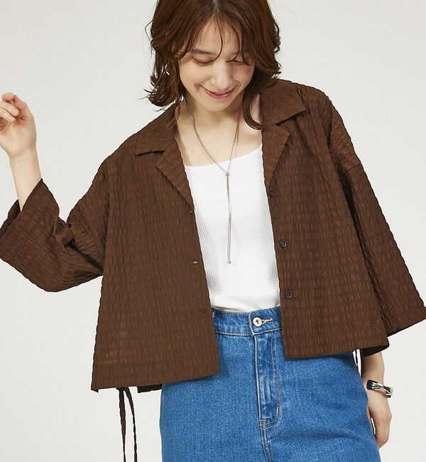 abahouse mavie「【セットアップ対応】サッカーボーダーショートシャツジャケット」|その他|ブラウン