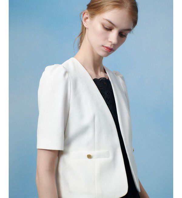 LOULOU WILLOUGHBY「【LOULOU WILLOUGHBY】ブライトリネン半袖ジャケット」|テーラードジャケット|ホワイト
