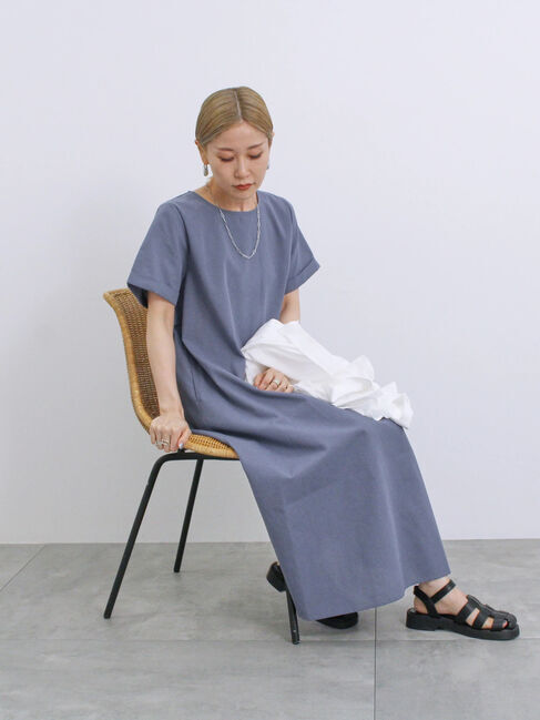 Samansa Mos2 blue「【イージーケア】リネン混マキシフレアワンピース」|ワンピース|