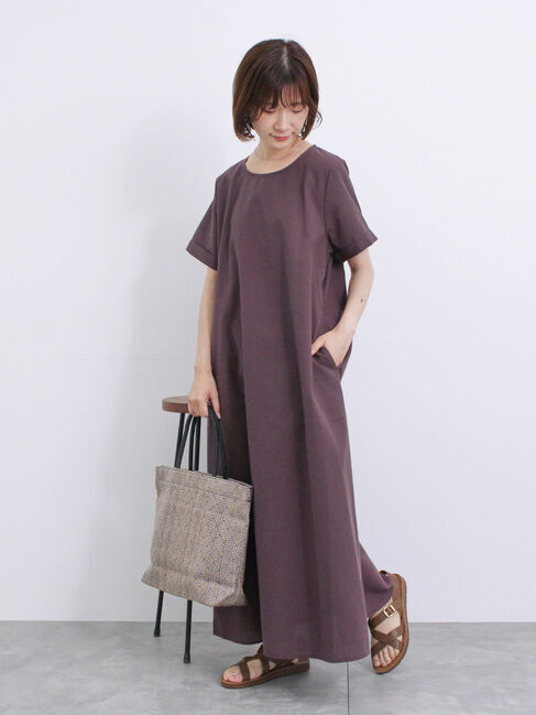 Samansa Mos2 blue「【イージーケア】リネン混マキシフレアワンピース」|ワンピース|