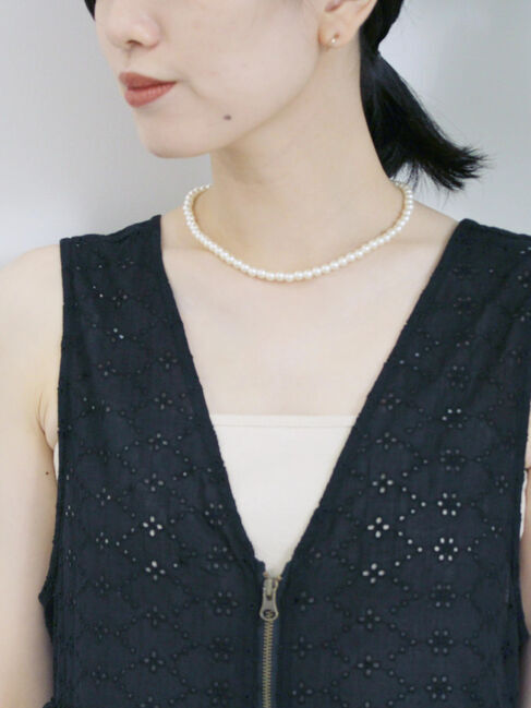 Samansa Mos2 blue「カットワークレースベスト」|シャツ・ブラウス|