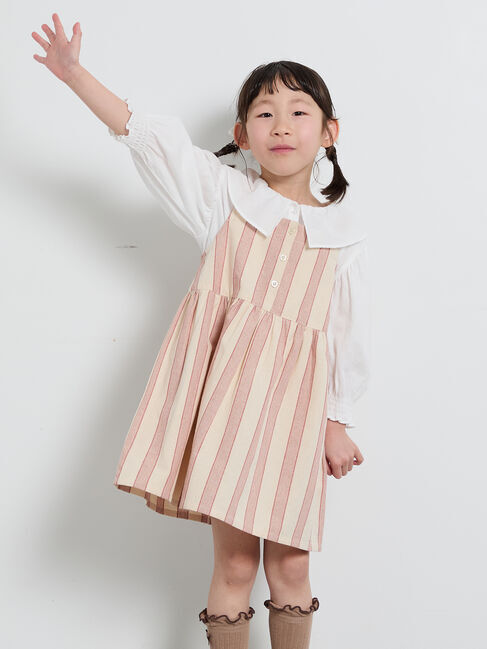 Samansa Mos2 Lagom「ストライプ柄ジャンバースカート」|スカート|レッド