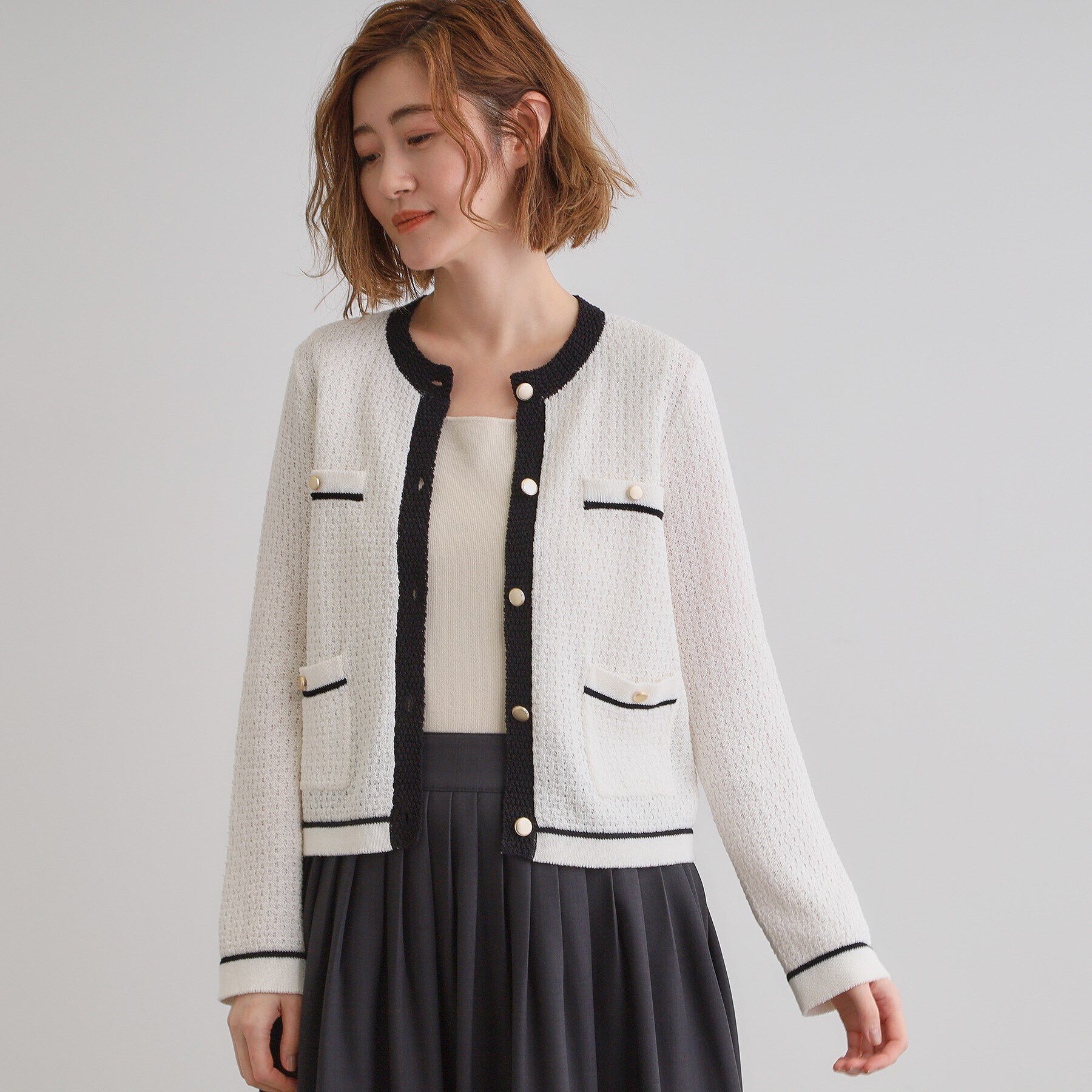 grove「バイカラーニットジャケット」|カーディガン|