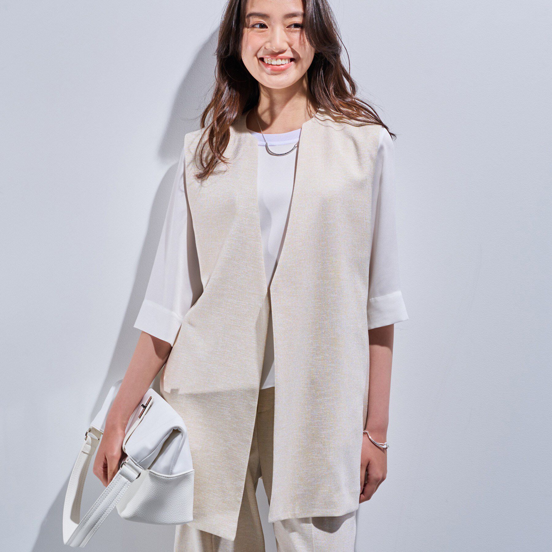 INDIVI「【こなれSETUP】リネンライクジレジャケット」|ベスト・ジレ|グレージュ(050)