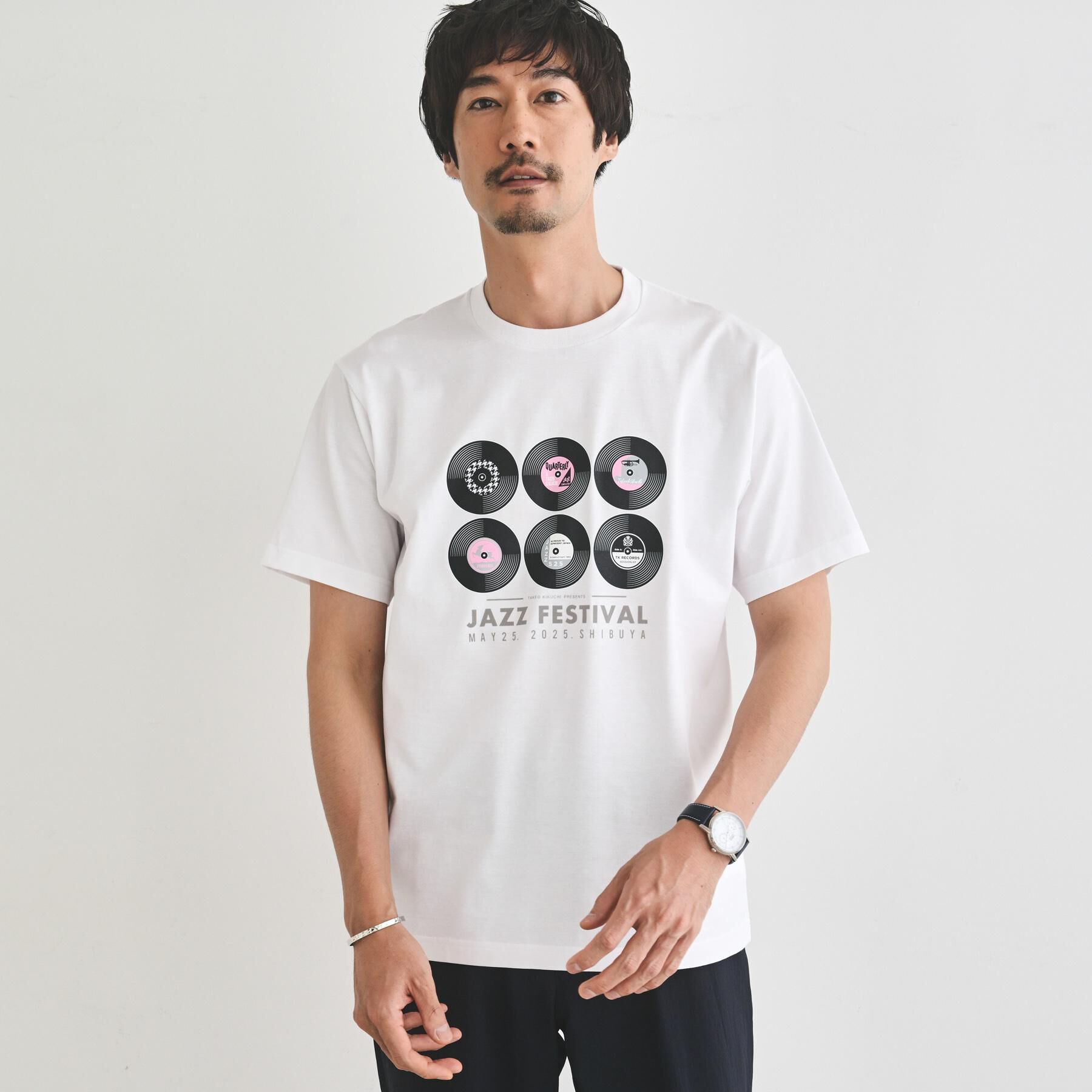 TAKEO KIKUCHI「レコードプリント 天竺 Tシャツ」|Tシャツ・カットソー|ホワイト(001)