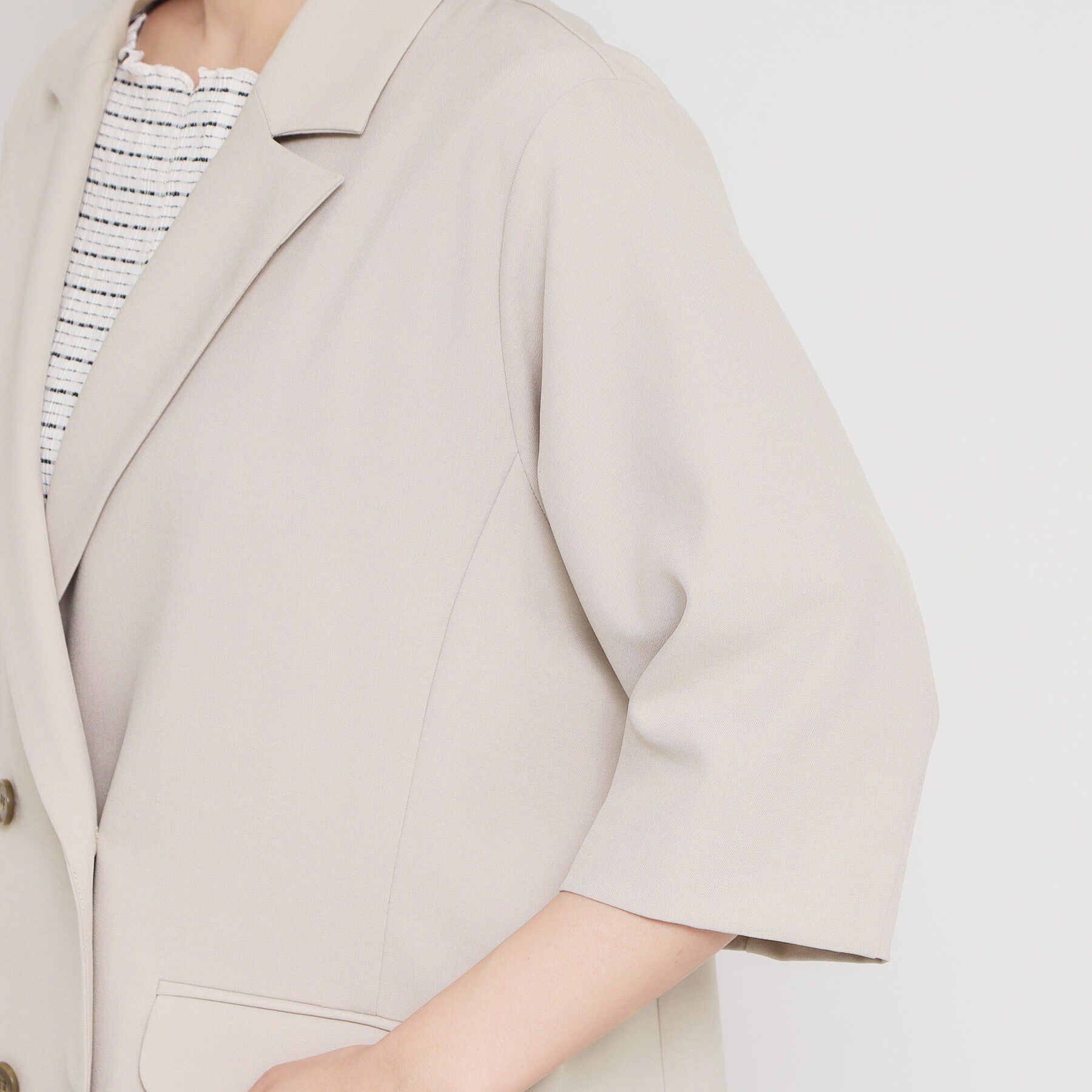 THE SHOP TK「麻調合繊Wブレスト6分袖ジャケット（セットアップ対応）」|テーラードジャケット|