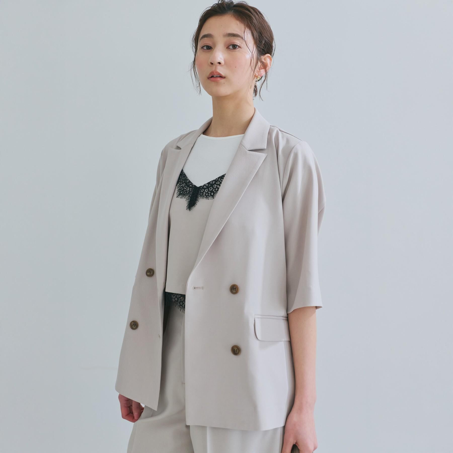 THE SHOP TK「麻調合繊Wブレスト6分袖ジャケット（セットアップ対応）」|テーラードジャケット|