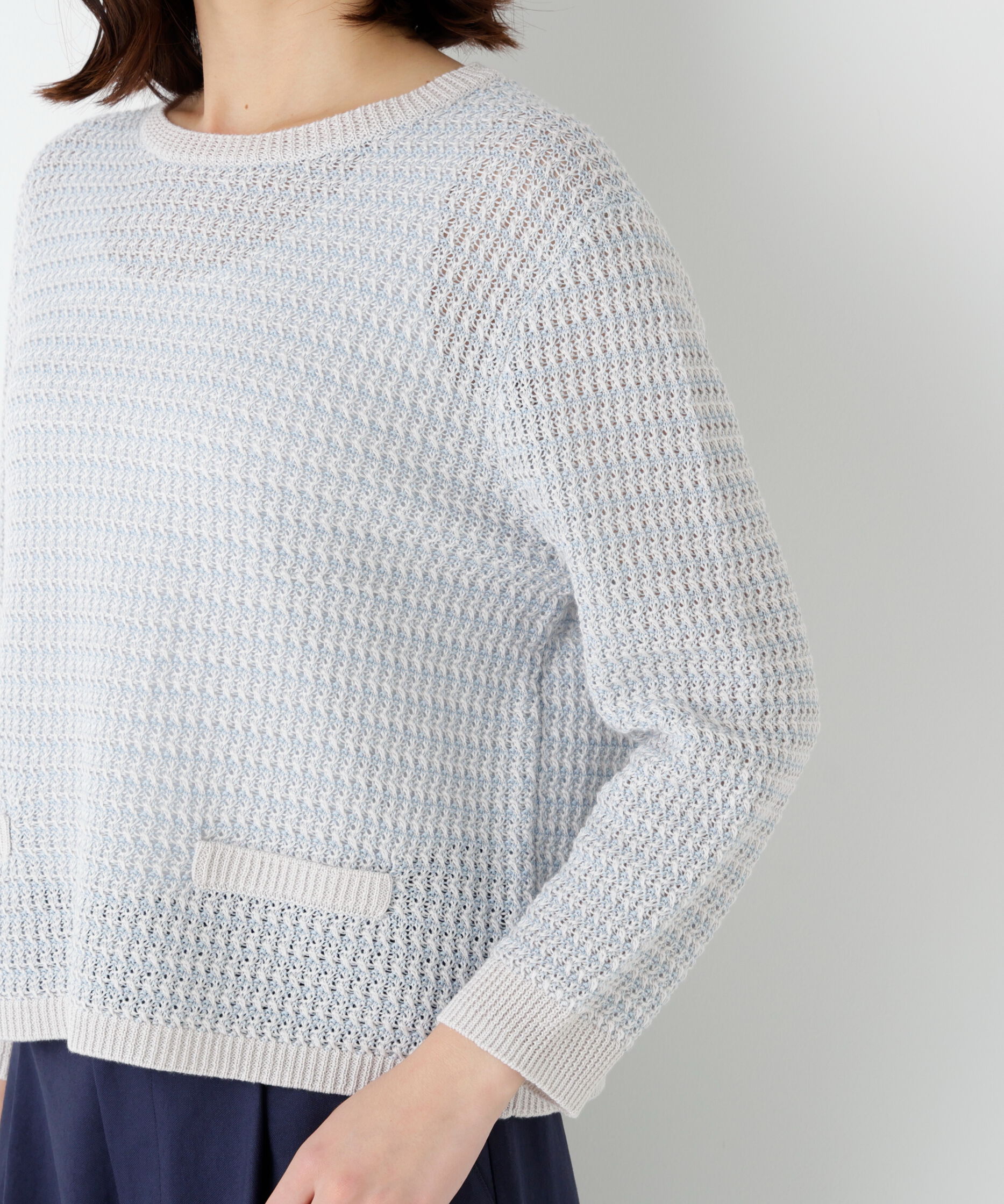  「◆≪ウォッシャブル≫ミドルゲージギマ地柄クルーネックプルオーバー」|ニット・セーター|