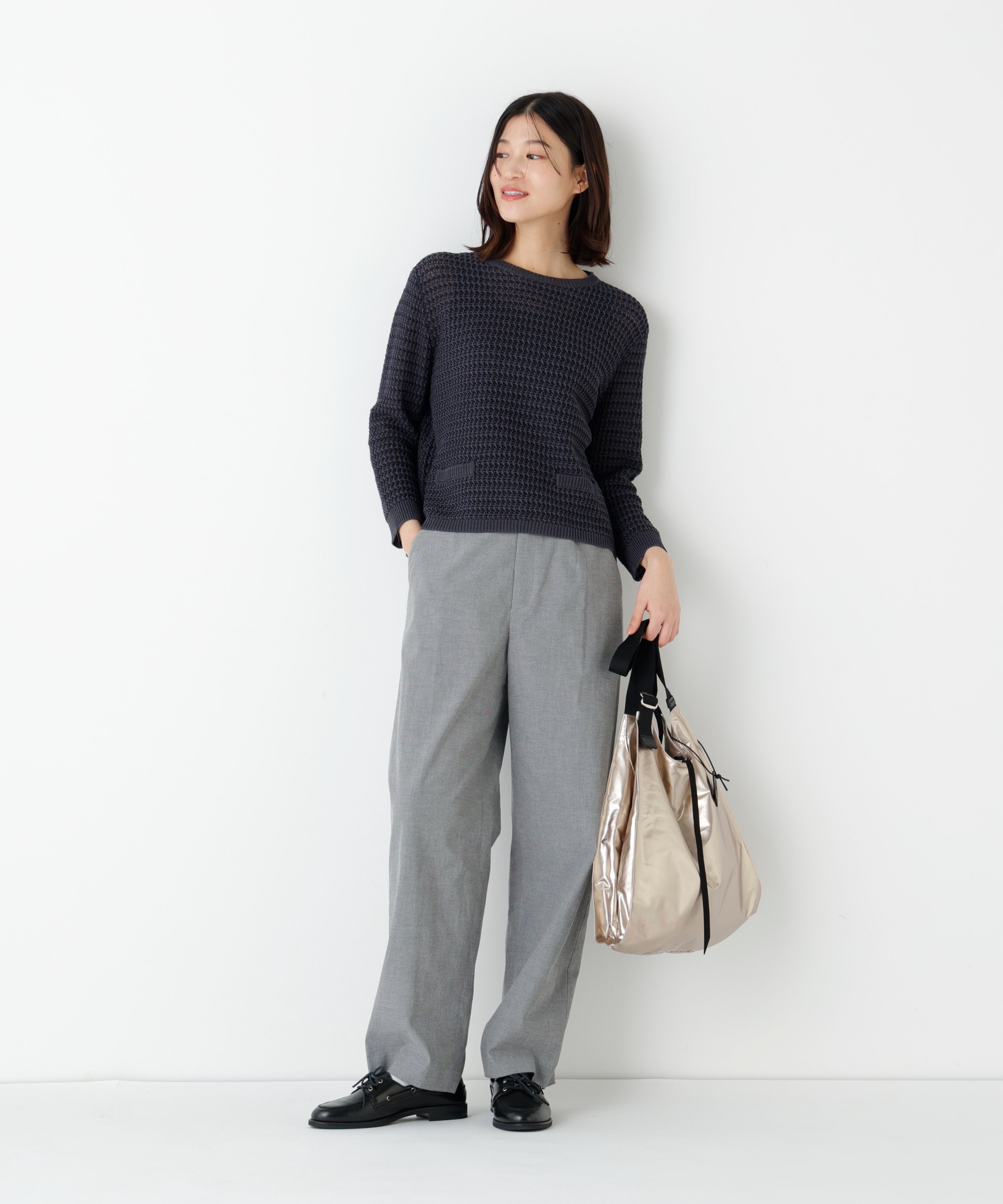  「◆≪ウォッシャブル≫ミドルゲージギマ地柄クルーネックプルオーバー」|ニット・セーター|