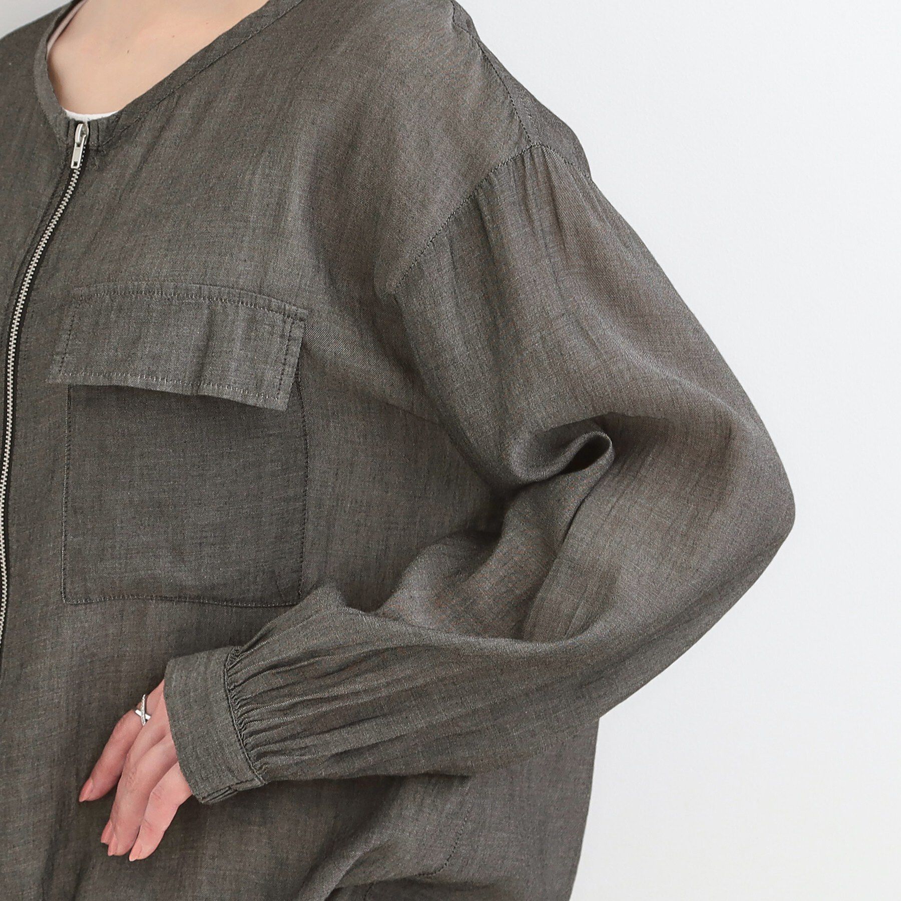 SHOO･LA･RUE「【S-LL】優しく透ける シアーデニムブルゾン」|デニムジャケット|