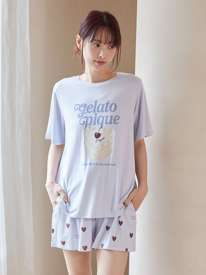 gelato pique「【ONLINE限定】【接触冷感】ケーキワンポイントTシャツ&ハート柄ショートパンツセット」|ルームウェア|