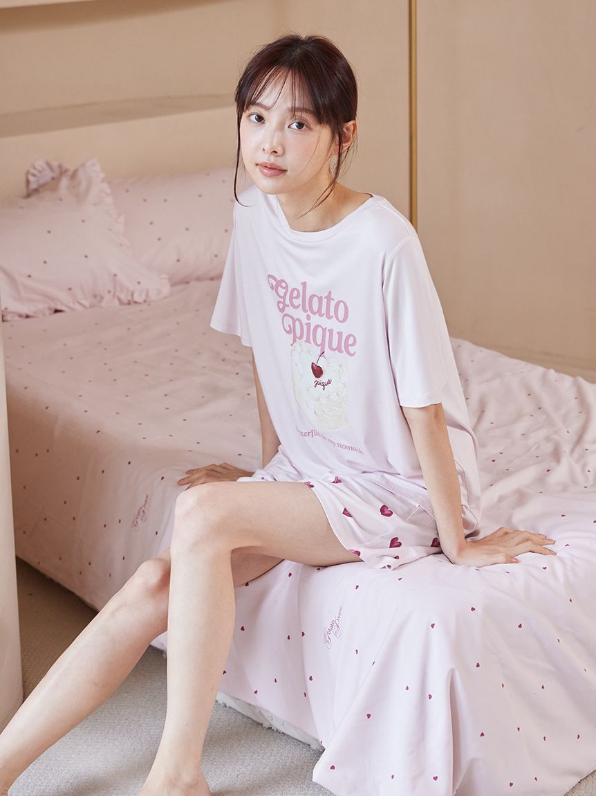 gelato pique「【ONLINE限定】【接触冷感】ケーキワンポイントTシャツ&ハート柄ショートパンツセット」|ルームウェア|
