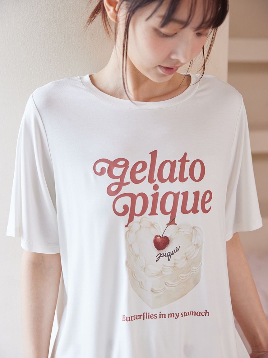 gelato pique「【ONLINE限定】【接触冷感】ケーキワンポイントTシャツ&ハート柄ショートパンツセット」|ルームウェア|