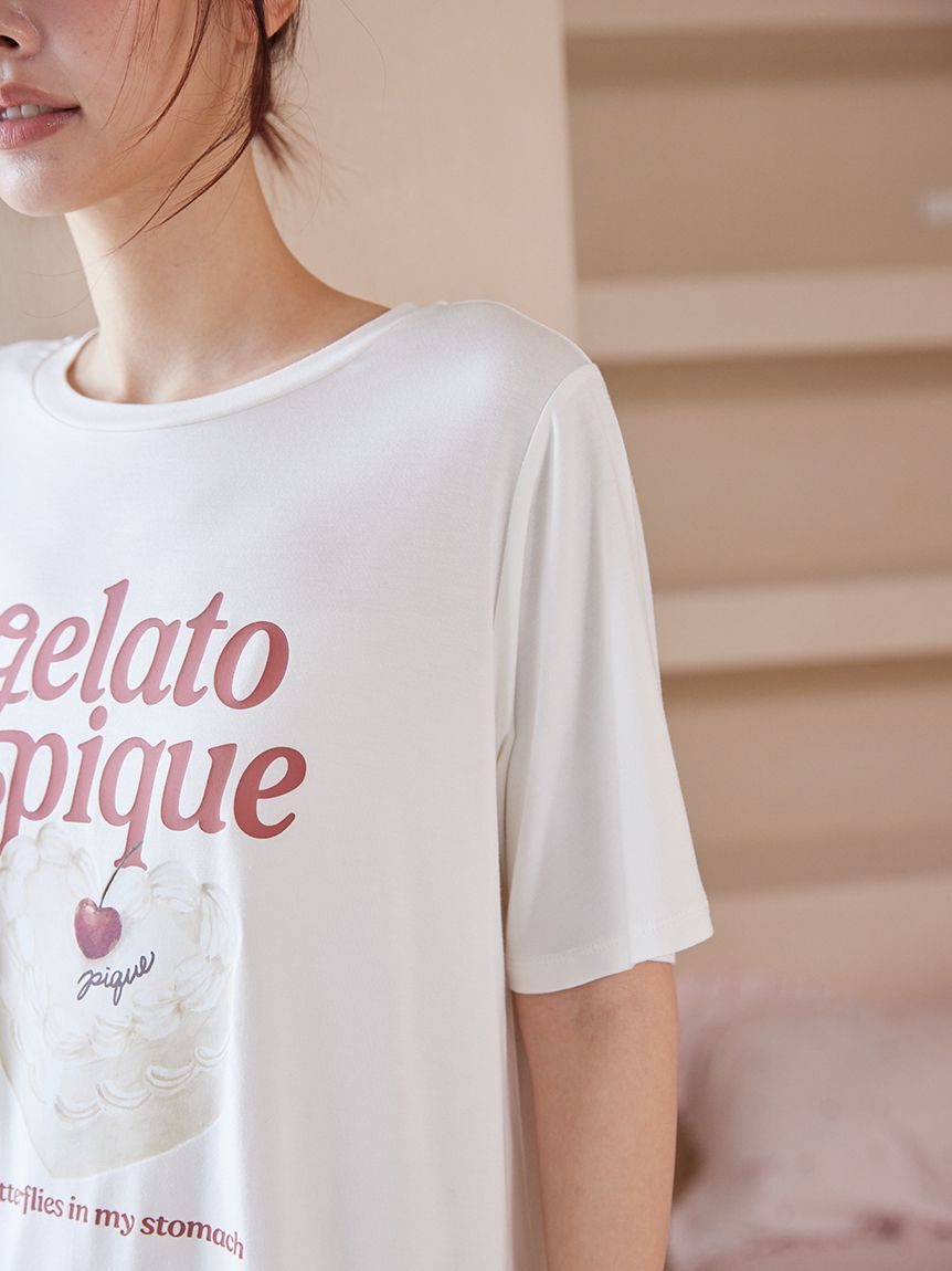 gelato pique「【ONLINE限定】【接触冷感】ケーキワンポイントTシャツ&ハート柄ショートパンツセット」|ルームウェア|