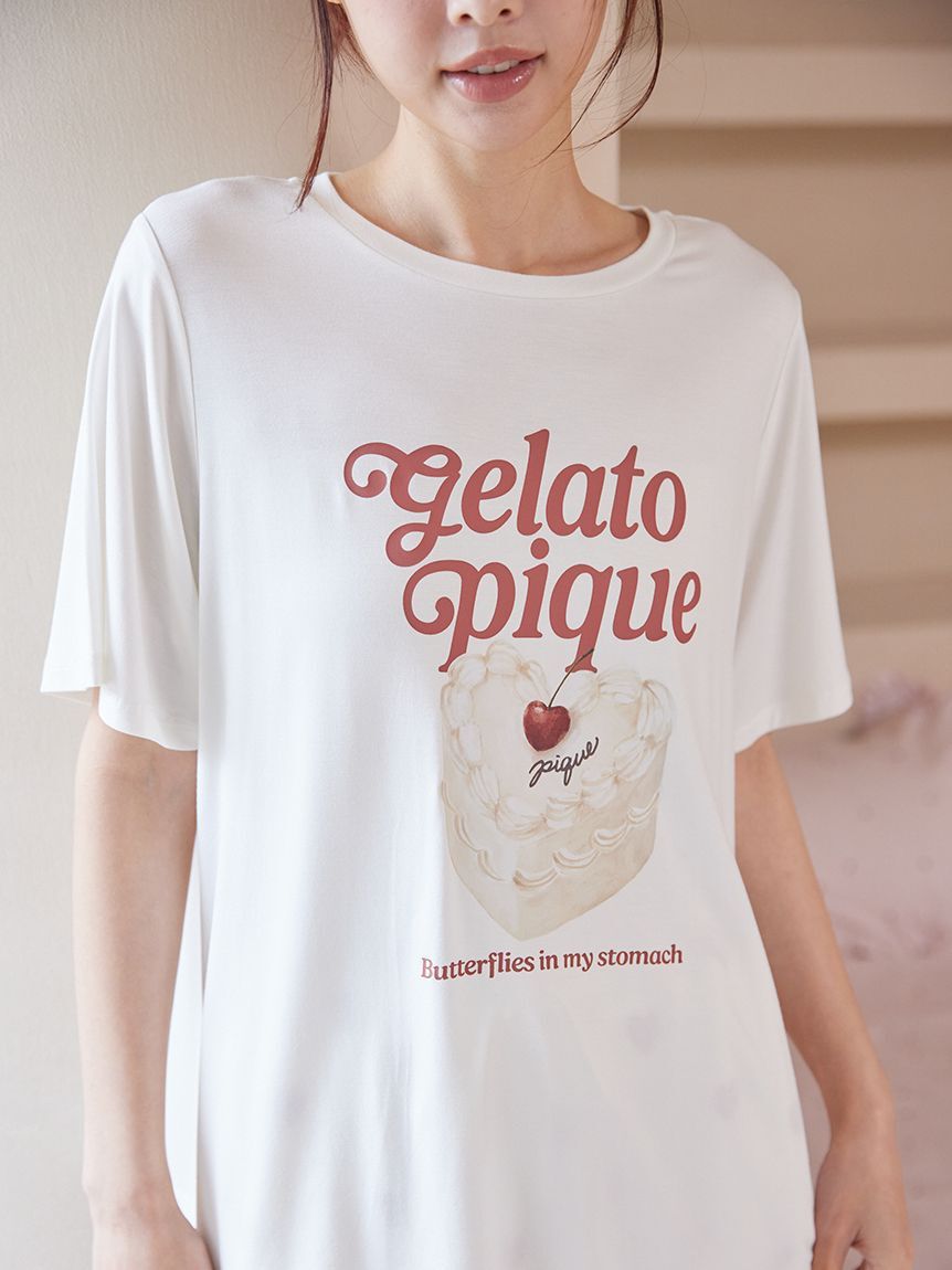 gelato pique「【ONLINE限定】【接触冷感】ケーキワンポイントTシャツ&ハート柄ロングパンツセット」|ルームウェア|