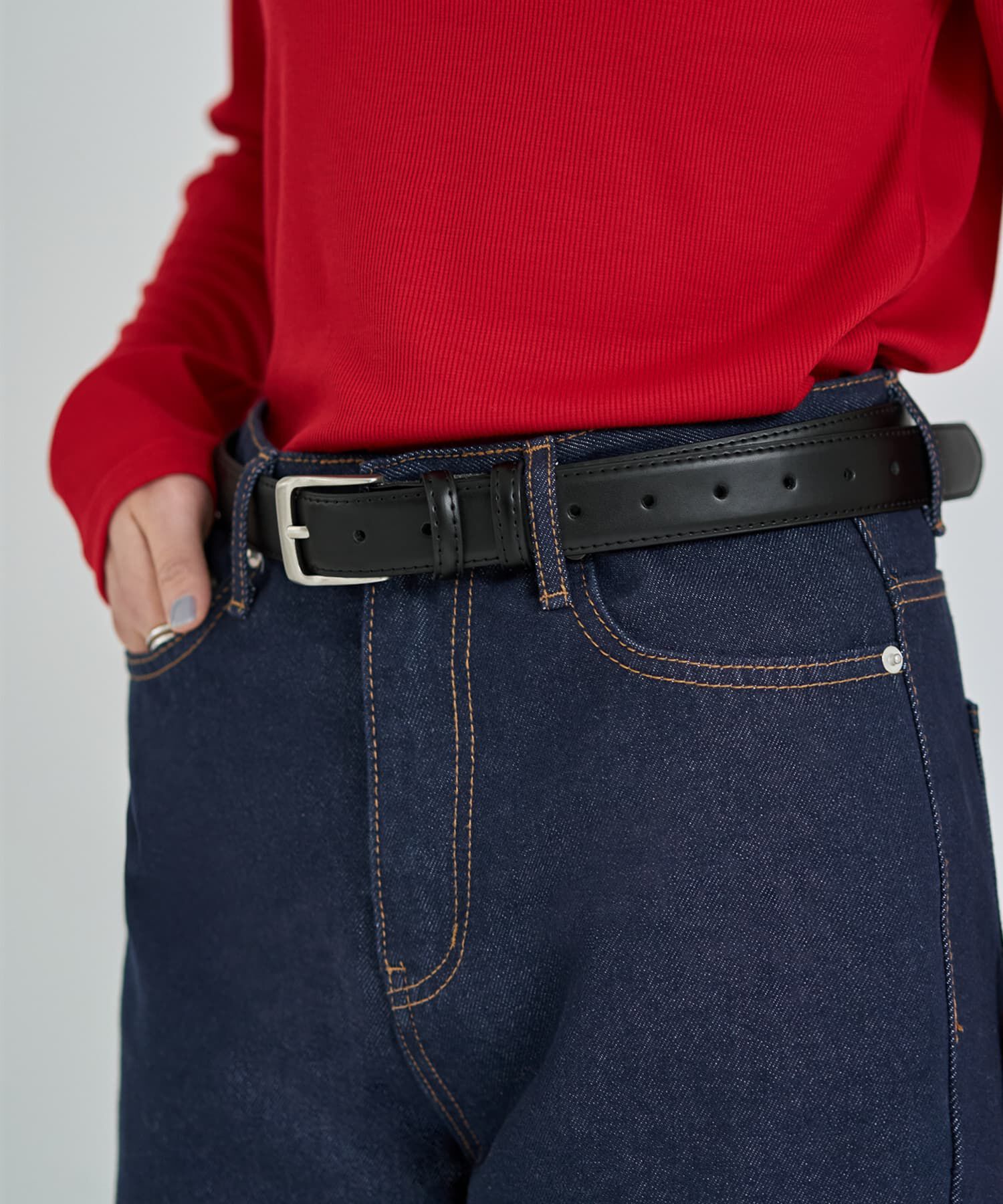 STYLE DELI「【DELI by】ミニマルリアルレザーベルト（シルバー）」|ベルト|