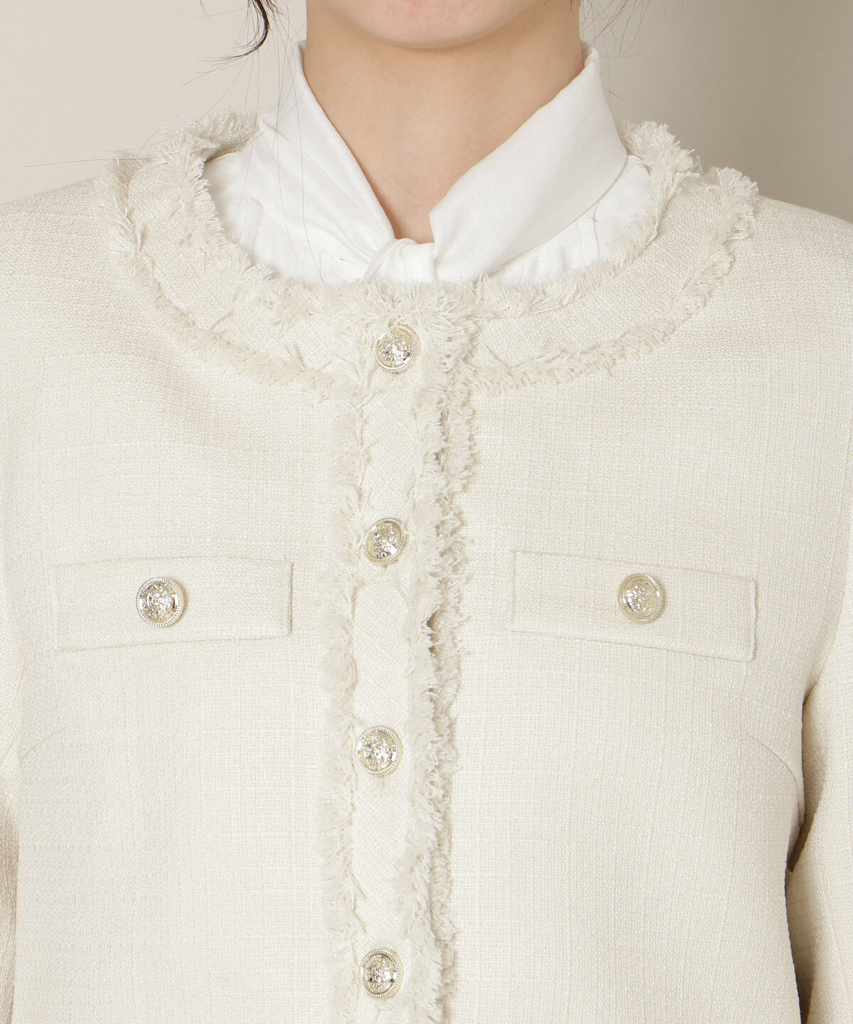 WILLSELECTION「ノーカラーフリンジツイードジャケット」|ノーカラージャケット|