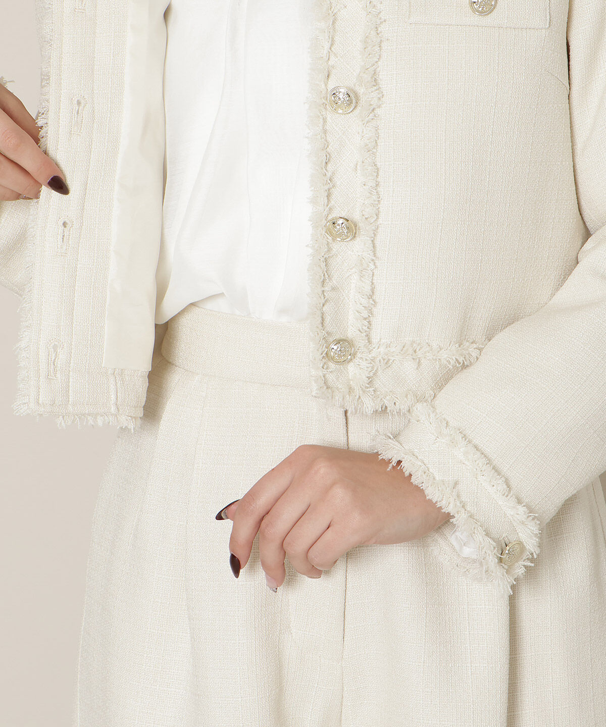 WILLSELECTION「ノーカラーフリンジツイードジャケット」|ノーカラージャケット|