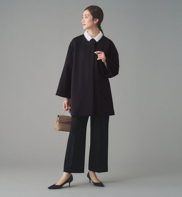 UNITED ARROWS「SPONGY Aライン ミドルコート」|ノーカラーコート|NAVY