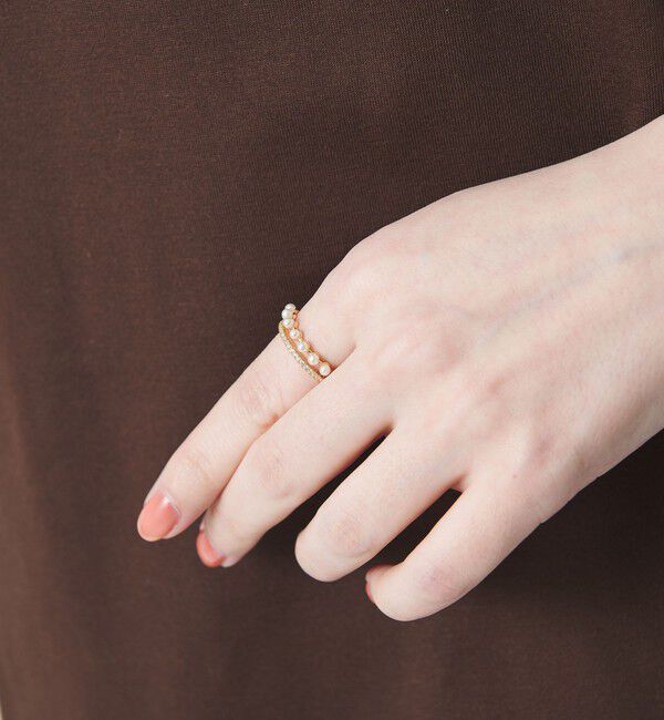 BEAUTY&YOUTH UNITED ARROWS「パールモチーフ&times;ビジュー 2連リング」|リング|GOLD