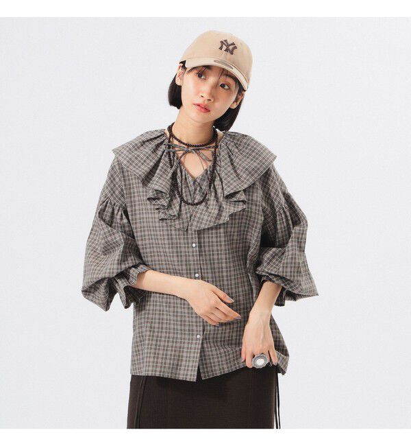 BEAMSBOY「チェック フリルカラー シャツ」|シャツ・ブラウス|